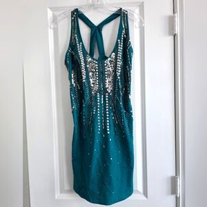 Free People Teal Ella Embellished Slip Dress Size XS